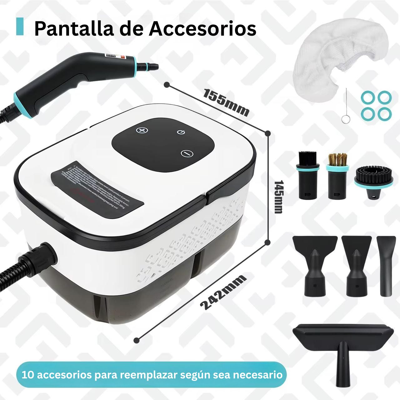 Limpiador a vapor de alta presión de 2500 W: potente limpieza multisuperficie para coche, cocina y hogar.