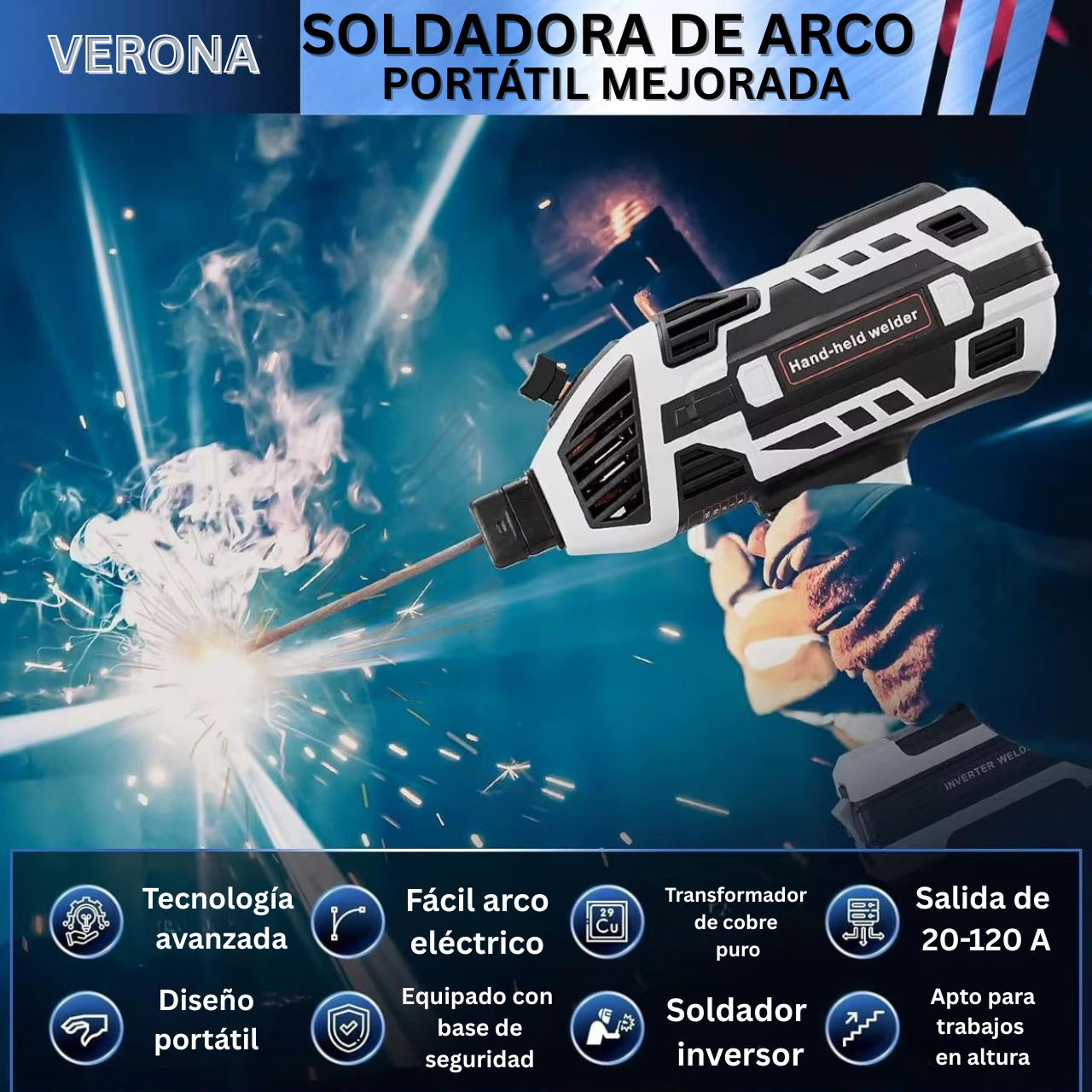 Soldadora Eléctrica Portátil IGBT – Arco Estable, Ligera y Ideal para Uso Profesional y Doméstico