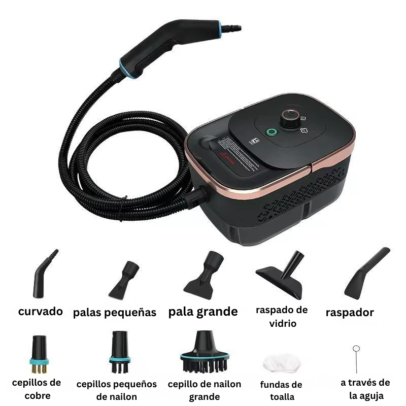 Limpiador a vapor de alta presión de 2500 W: potente limpieza multisuperficie para coche, cocina y hogar.