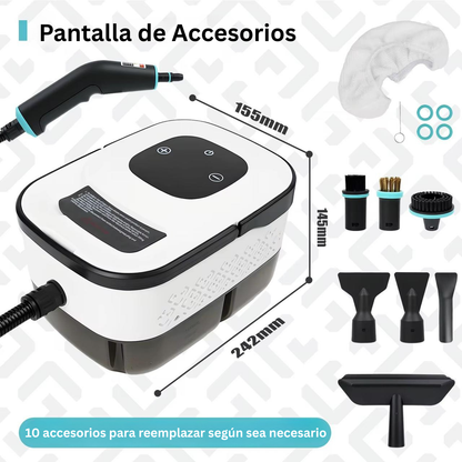 Limpiador a vapor de alta presión de 2500 W: potente limpieza multisuperficie para coche, cocina y hogar.