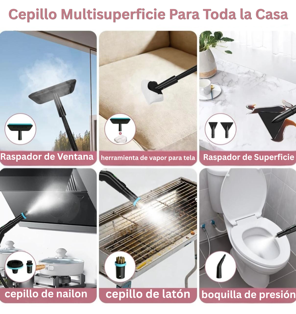 Limpiador a vapor de alta presión de 2500 W: potente limpieza multisuperficie para coche, cocina y hogar.