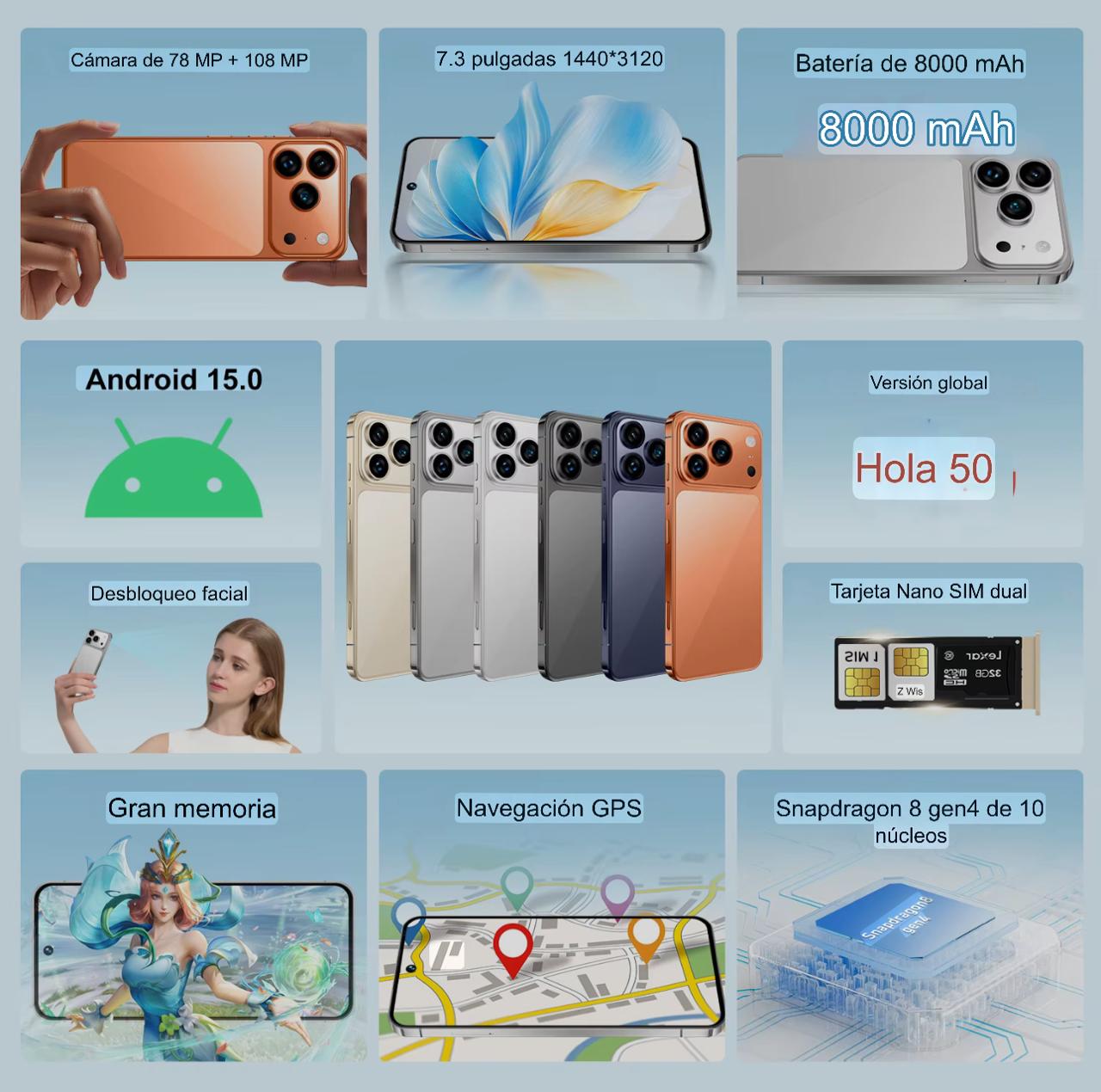 I17 Pro Max 5G – 16GB RAM + 1TB Almacenamiento – Cámara 108MP – Pantalla OLED Grande